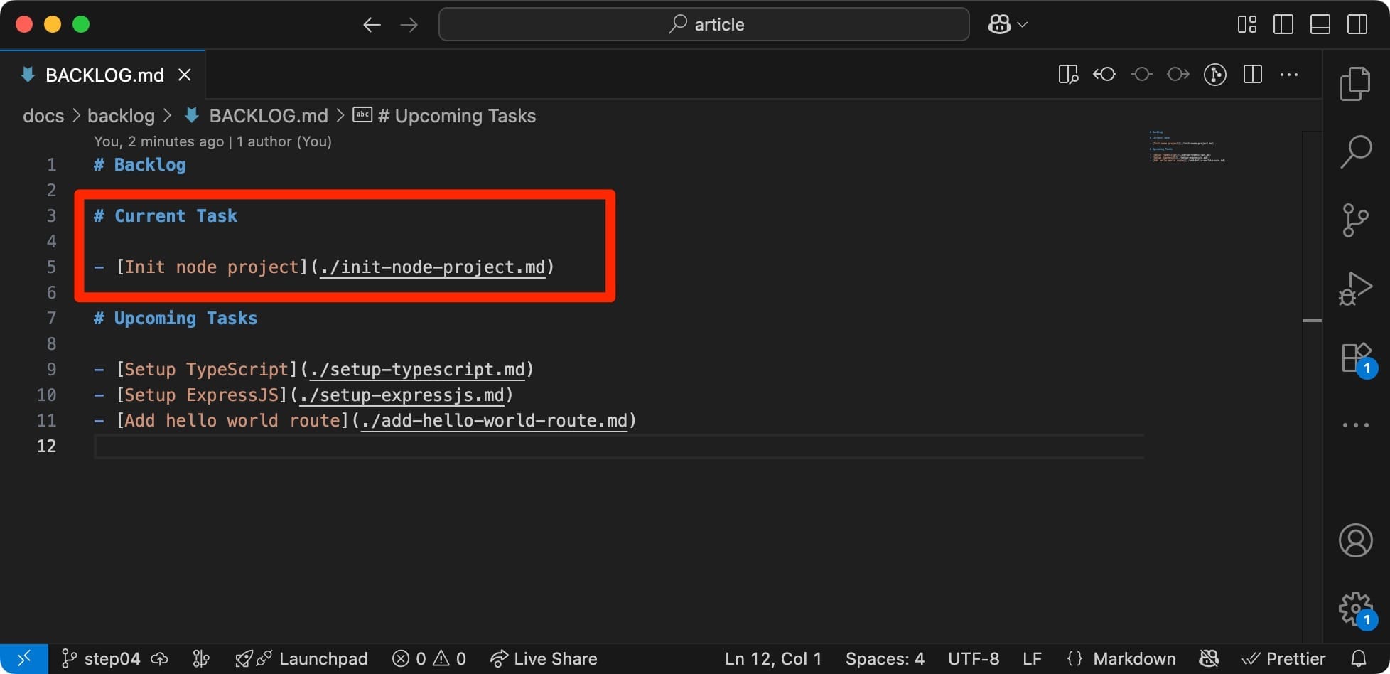 set the current task